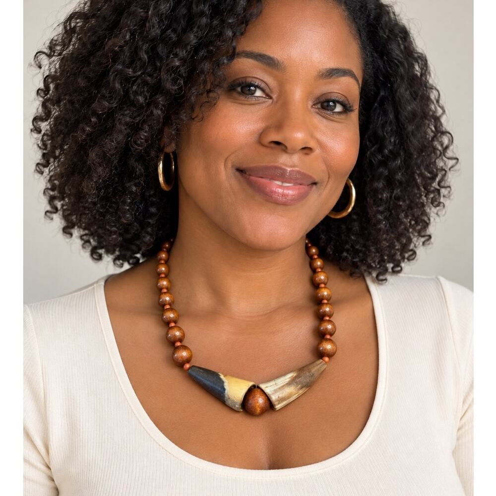 Brown Beaded Statement Necklace with Tapered Centerpieces